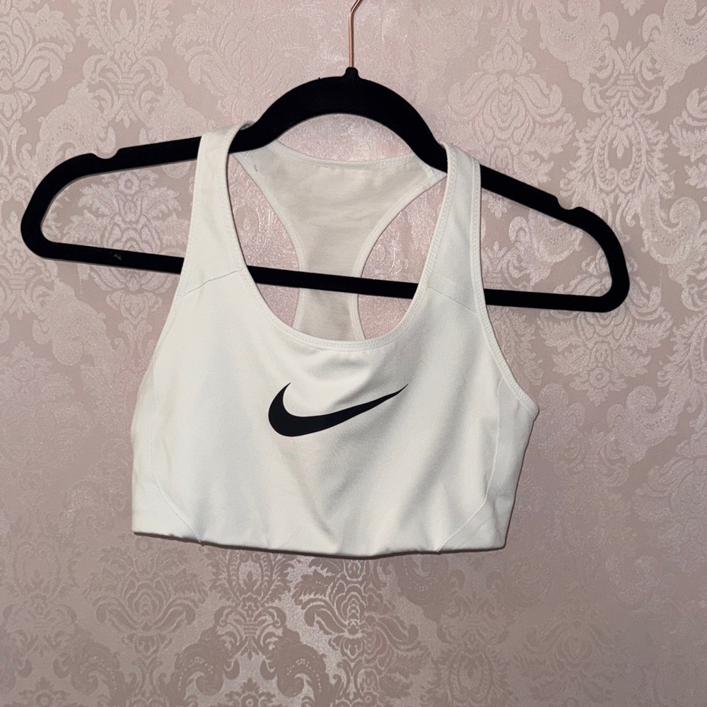 Nike White and Black Logo Sports Bra